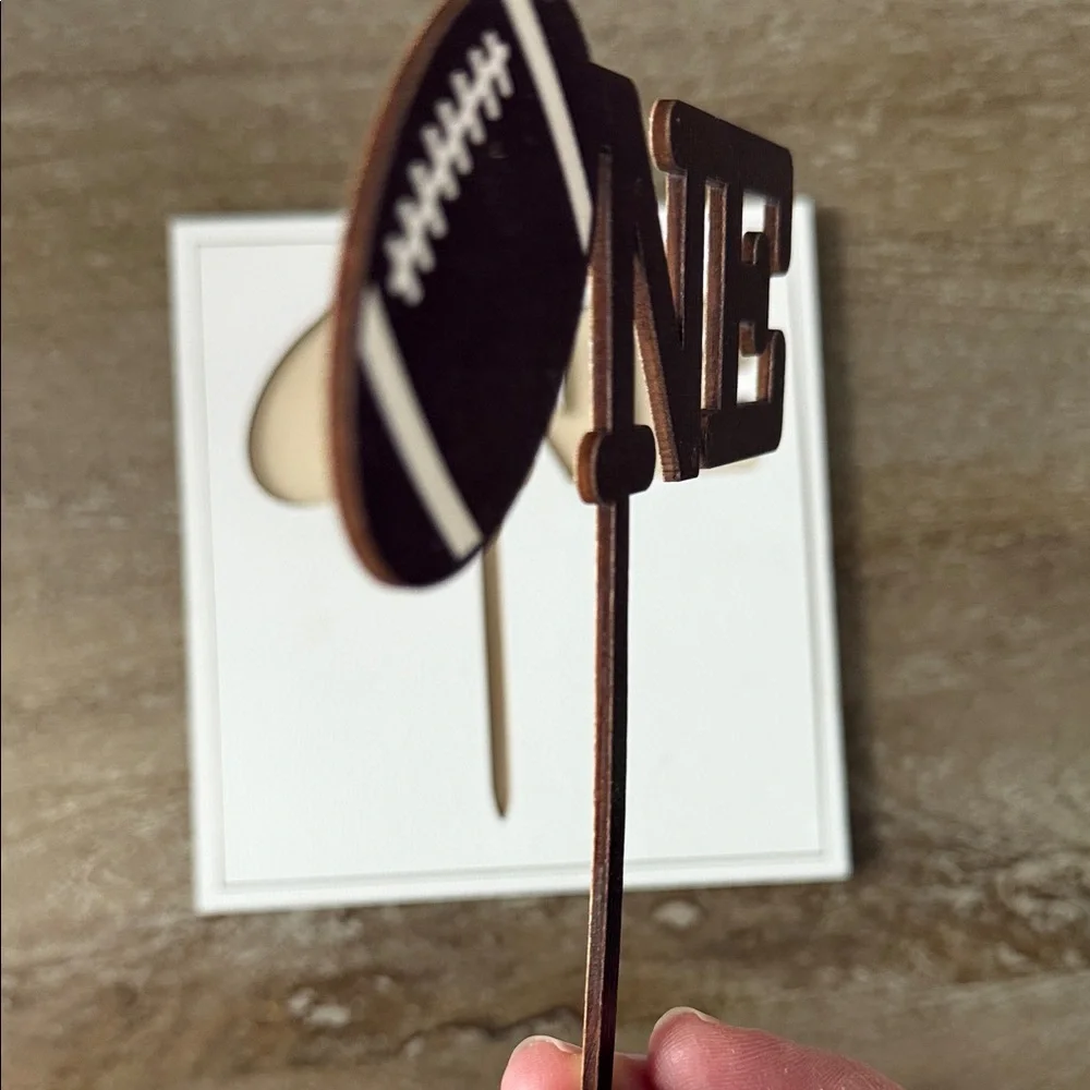 Brown Football Themed 1st Birthday Cake Topper